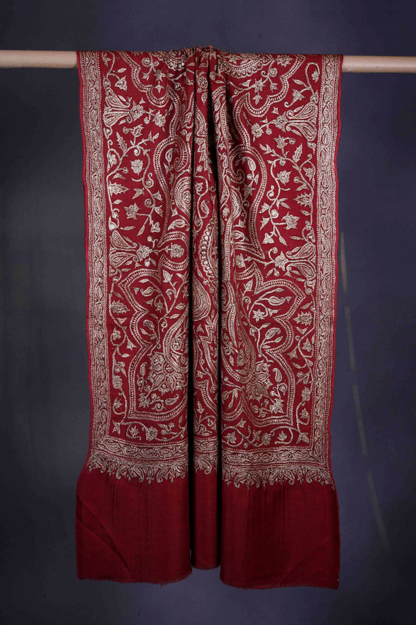 Maroon Tilla Embroidery Pashmina Shawl