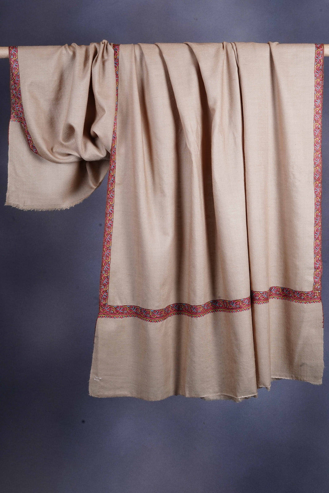 Natural brown Base Border Embroidery Cashmere Pashmina Shawl