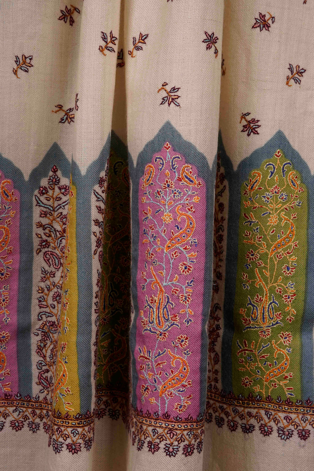 Ivory Big Border with Boteh Motif Embroidery Cashmere Pashmina Scarf