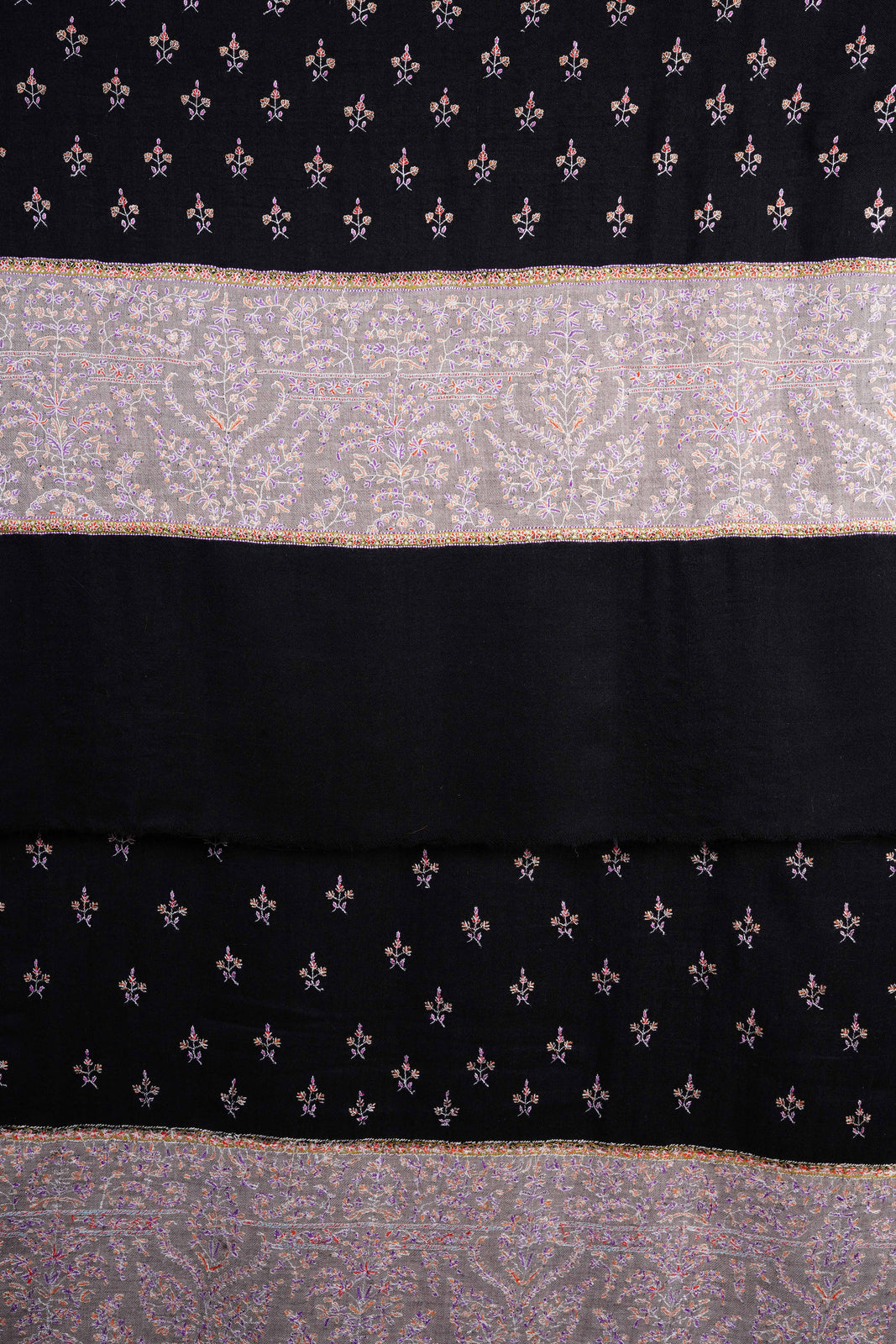 Black with Natural Border Embroidery Pashmina Cashmere Shawl