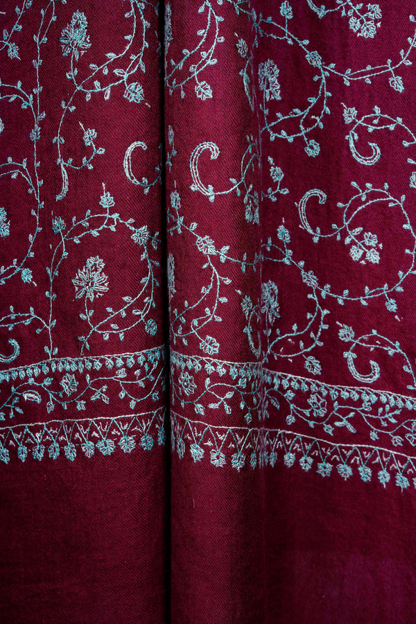 Maroon Jali Embroidery Cashmere Pashmina Scarf