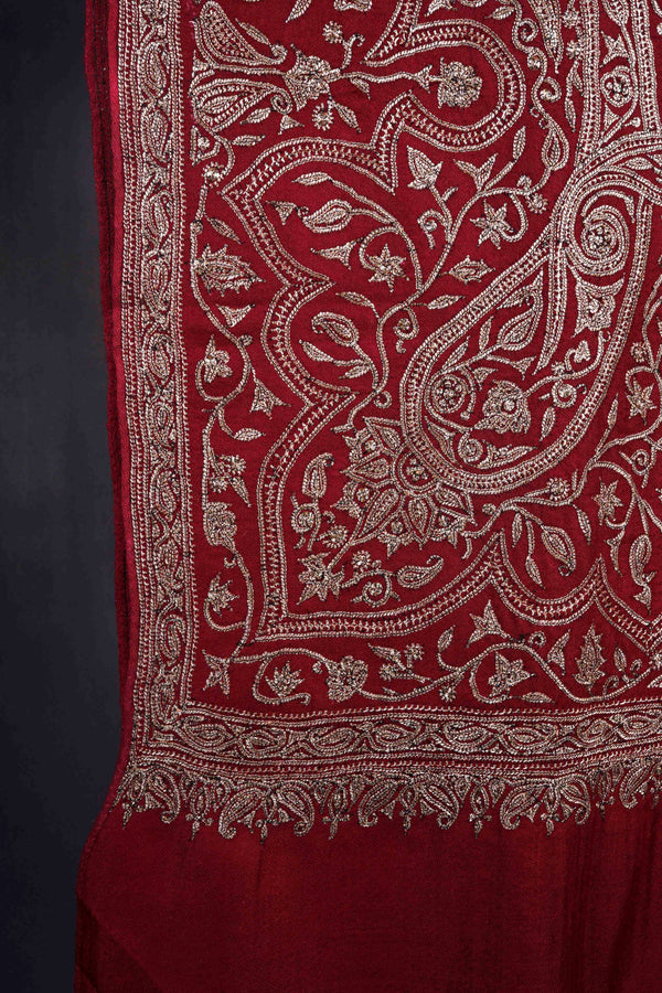 Maroon Tilla Embroidery Pashmina Shawl