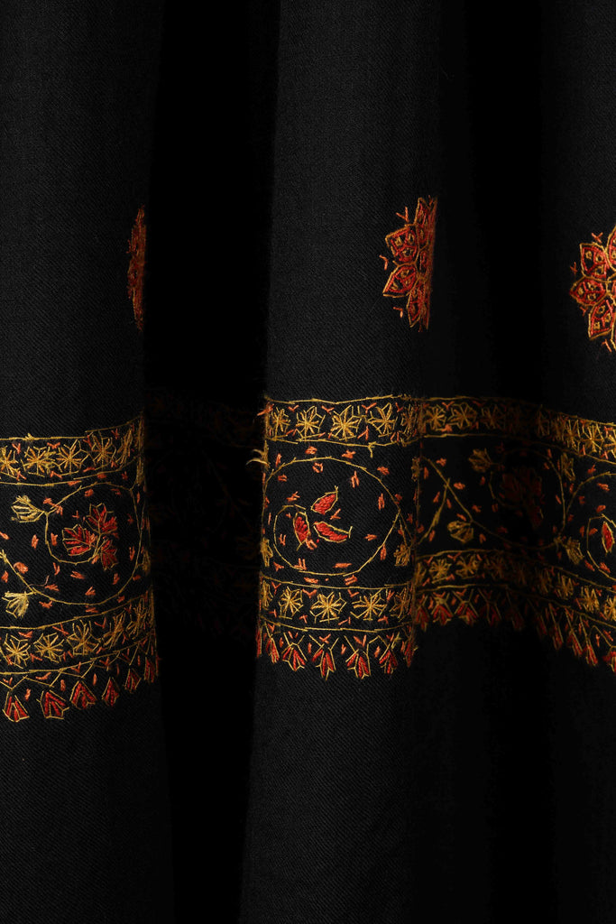 Black Buteh Motif Merino wool Embroidery Shawl
