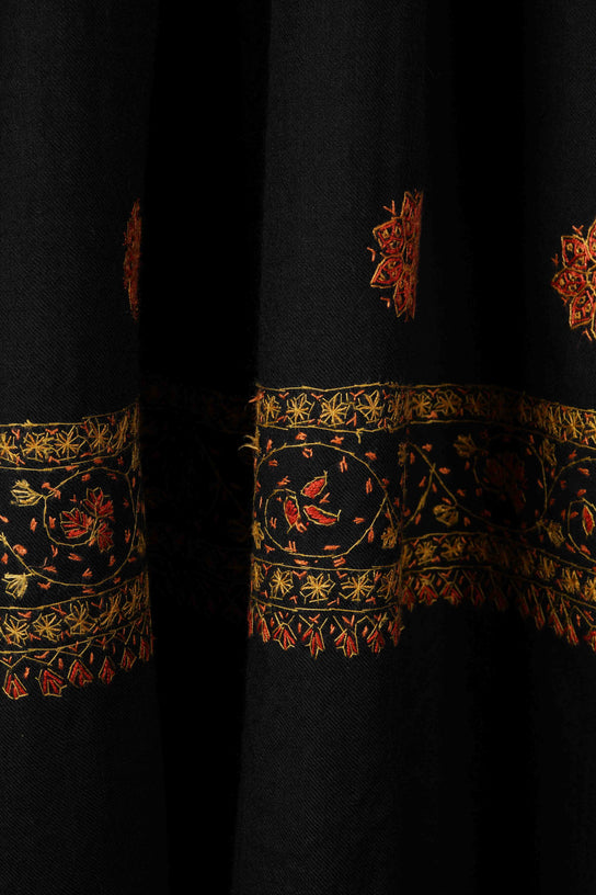 Black Buteh Motif Merino wool Embroidery Shawl