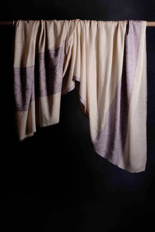 3 Yard Ivory Base Pashmina Border Embroidery Shawl