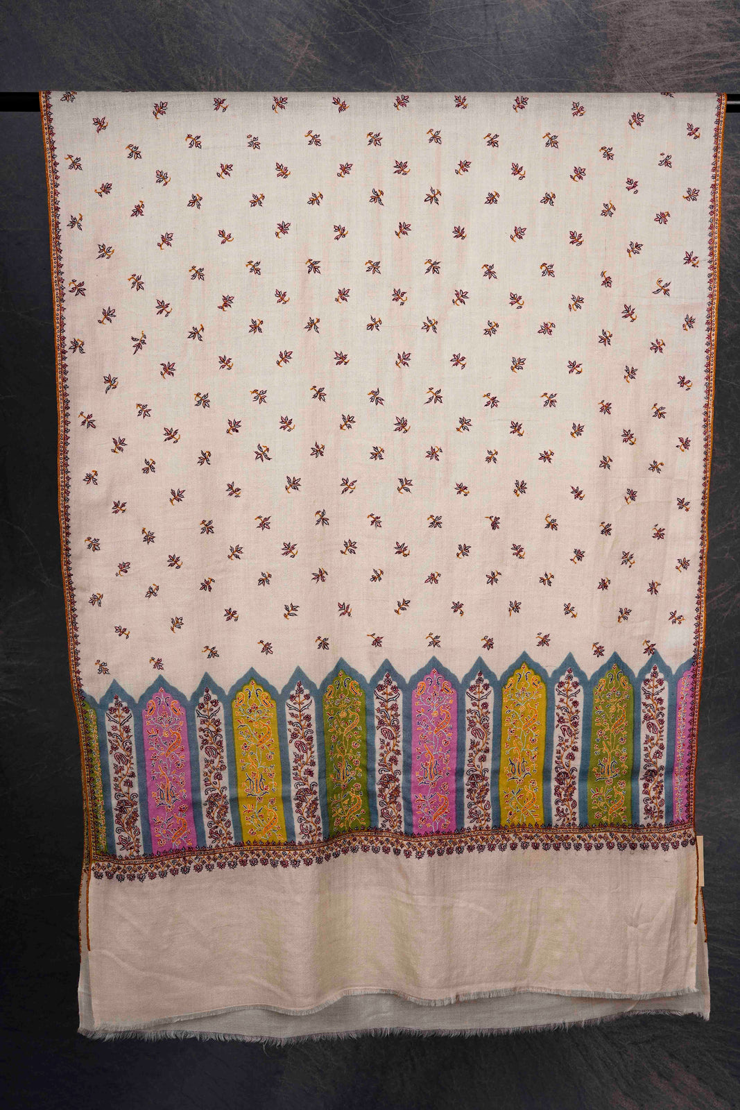 Ivory Big Border with Boteh Motif Embroidery Cashmere Pashmina Scarf