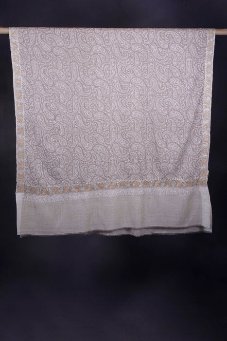 Natural Base With Sozni and Tilla Embroidery Pashmina Shawl