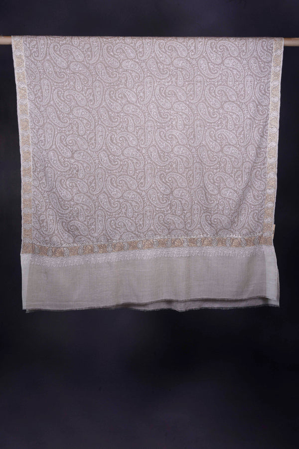 Natural Base With Sozni and Tilla Embroidery Pashmina Shawl