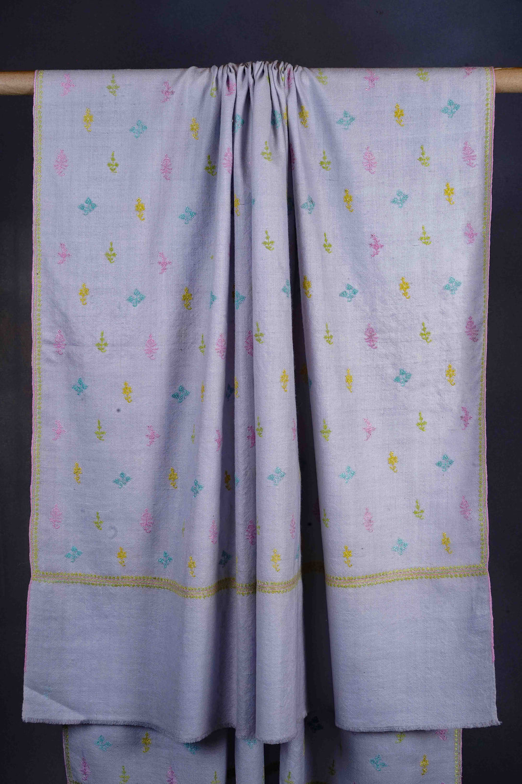 Baby Blue Base Buteh-dar Embroidery Pashmina Cashmere Shawl