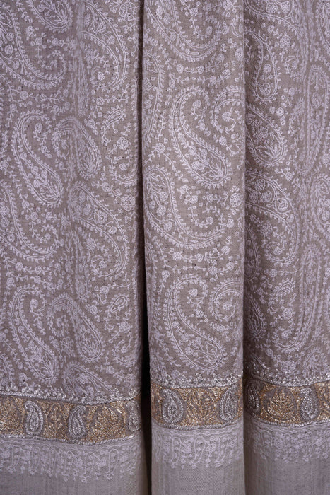 Natural Base With Sozni and Tilla Embroidery Pashmina Shawl