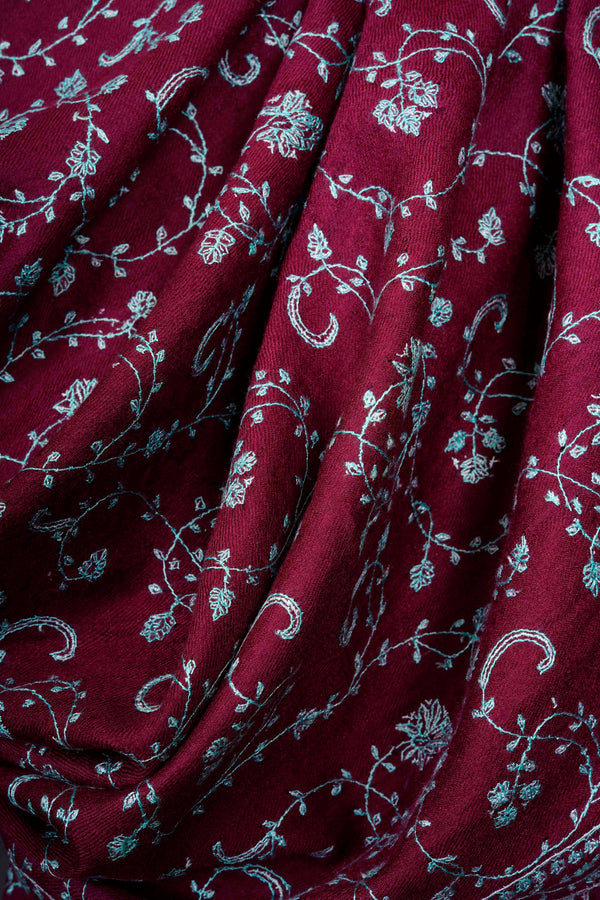 Maroon Jali Embroidery Cashmere Pashmina Scarf