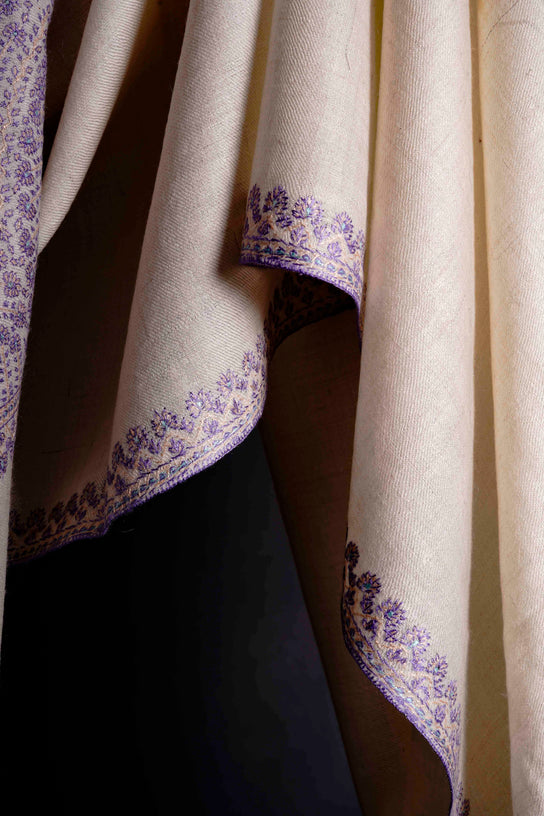 3 Yard Ivory Base Pashmina Border Embroidery Shawl