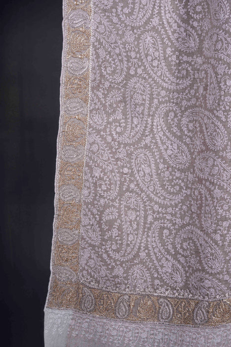 Natural Base With Sozni and Tilla Embroidery Pashmina Shawl