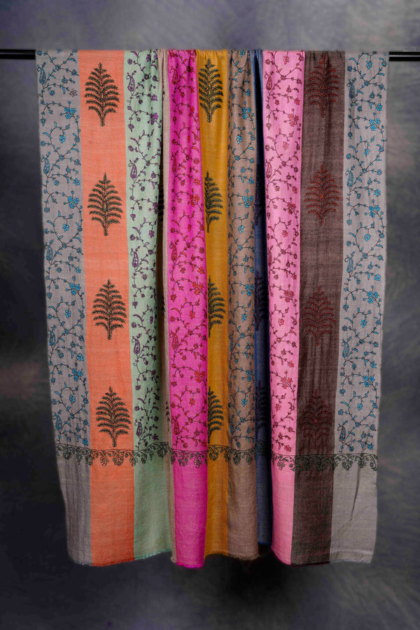 Multi Color Butti-Dar & Jali Embroidery Cashmere Pashmina Shawl