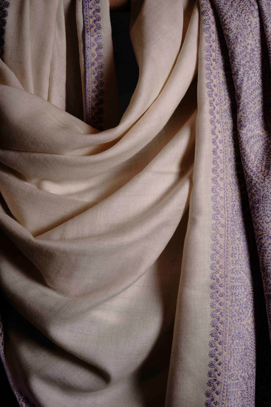 3 Yard Ivory Base Pashmina Border Embroidery Shawl