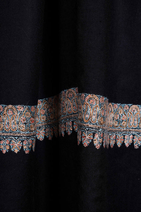 Black Big Border Embroidery Cashmere Pashmina Shawl