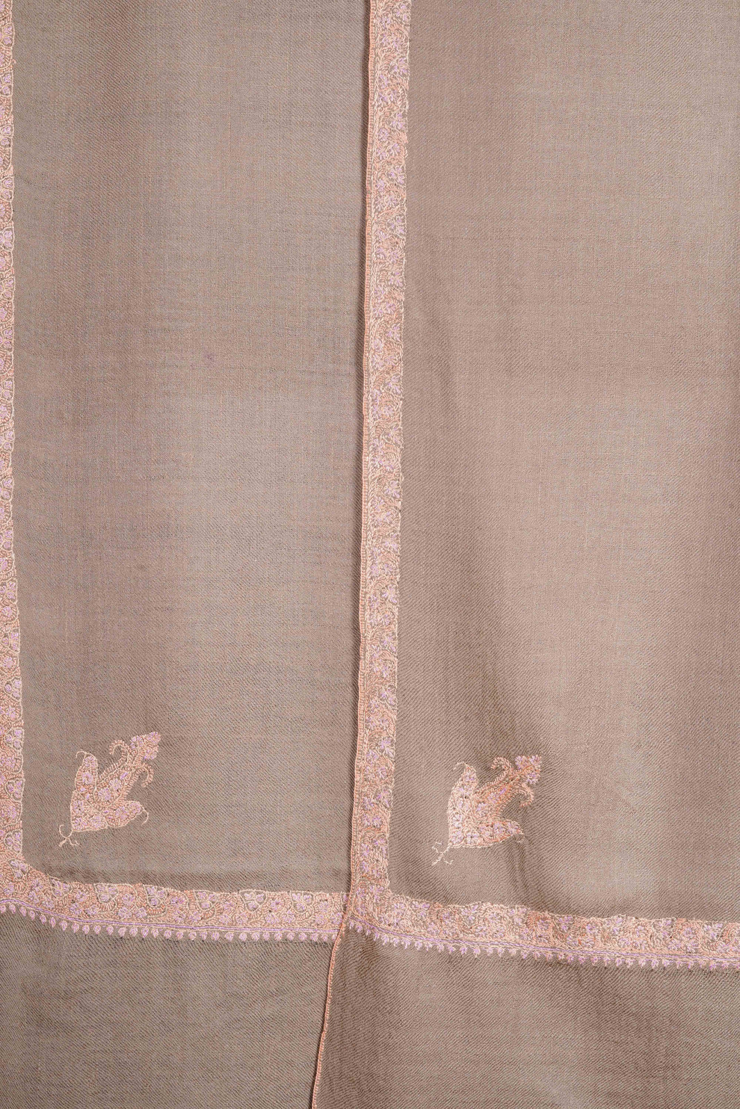 Beige Base Border Embroidery Cashmere Pashmina Scarf