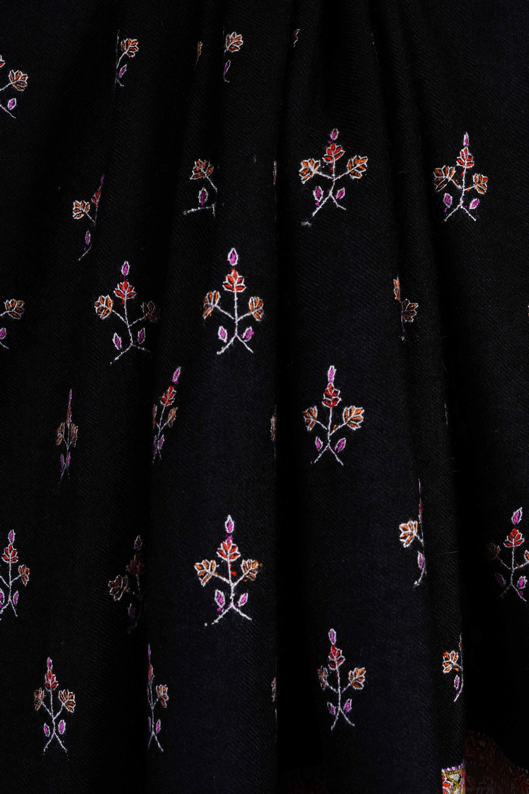 Black with Natural Border Embroidery Pashmina Cashmere Shawl
