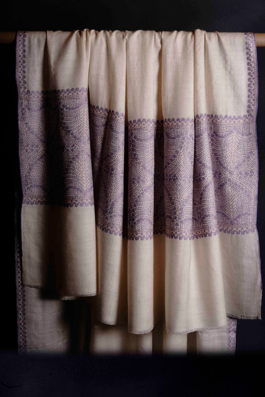 3 Yard Ivory Base Pashmina Border Embroidery Shawl