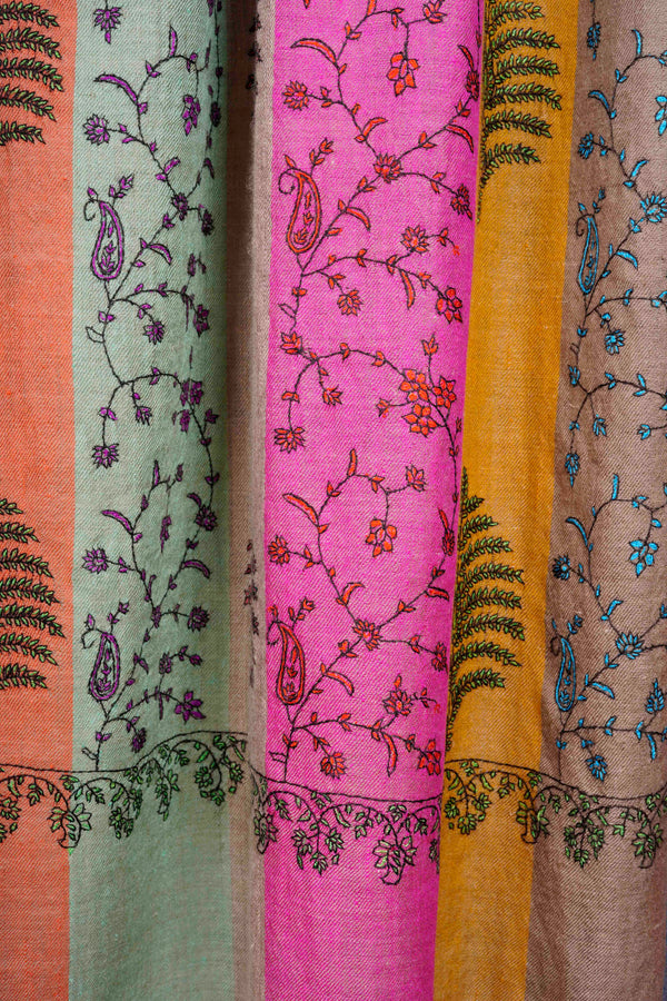 Multi Color Butti-Dar & Jali Embroidery Cashmere Pashmina Shawl