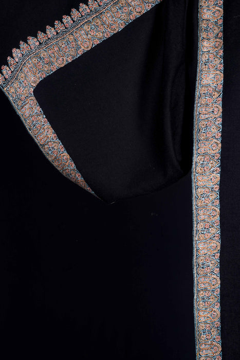 Black Big Border Embroidery Cashmere Pashmina Shawl