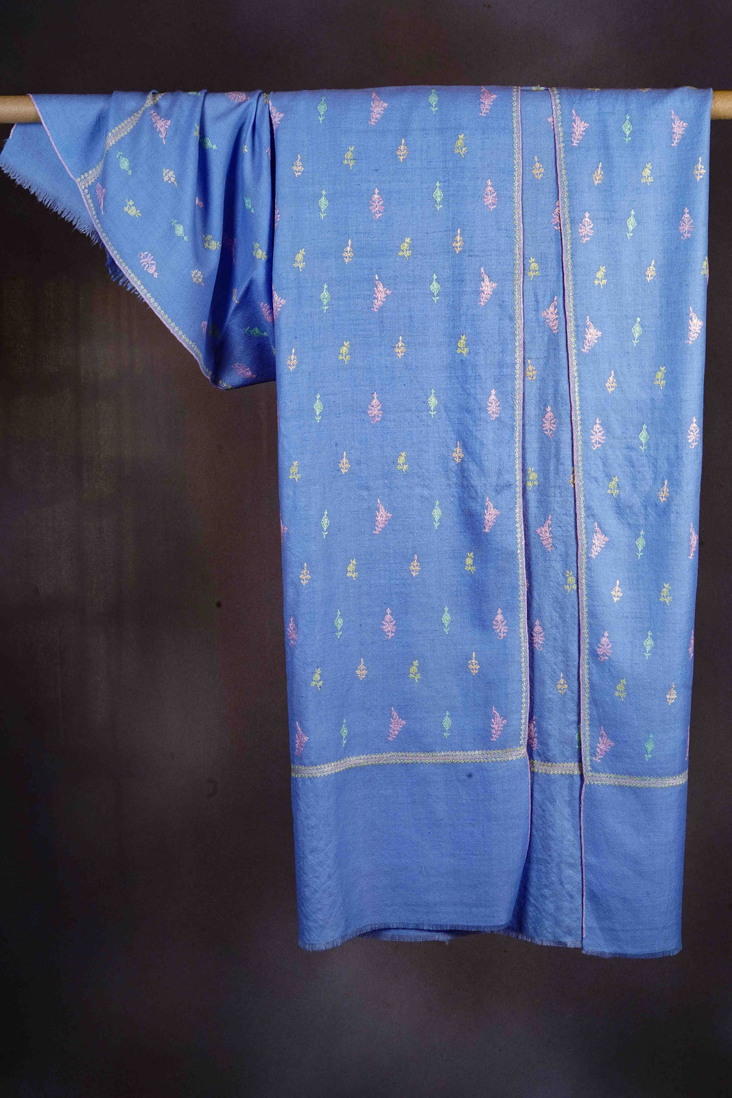 Blue Base Buteh-dar Embroidery Pashmina Cashmere Shawl
