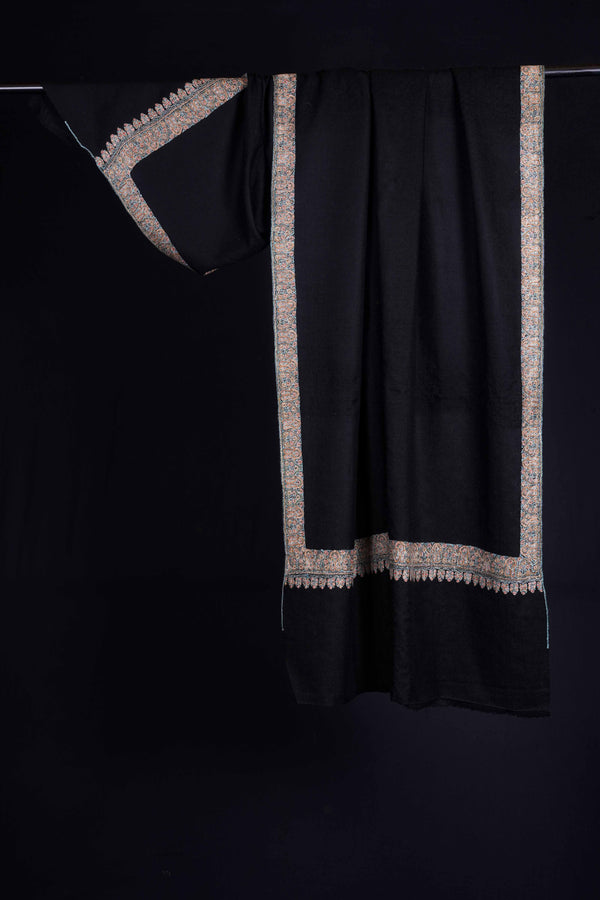 Black Big Border Embroidery Cashmere Pashmina Shawl