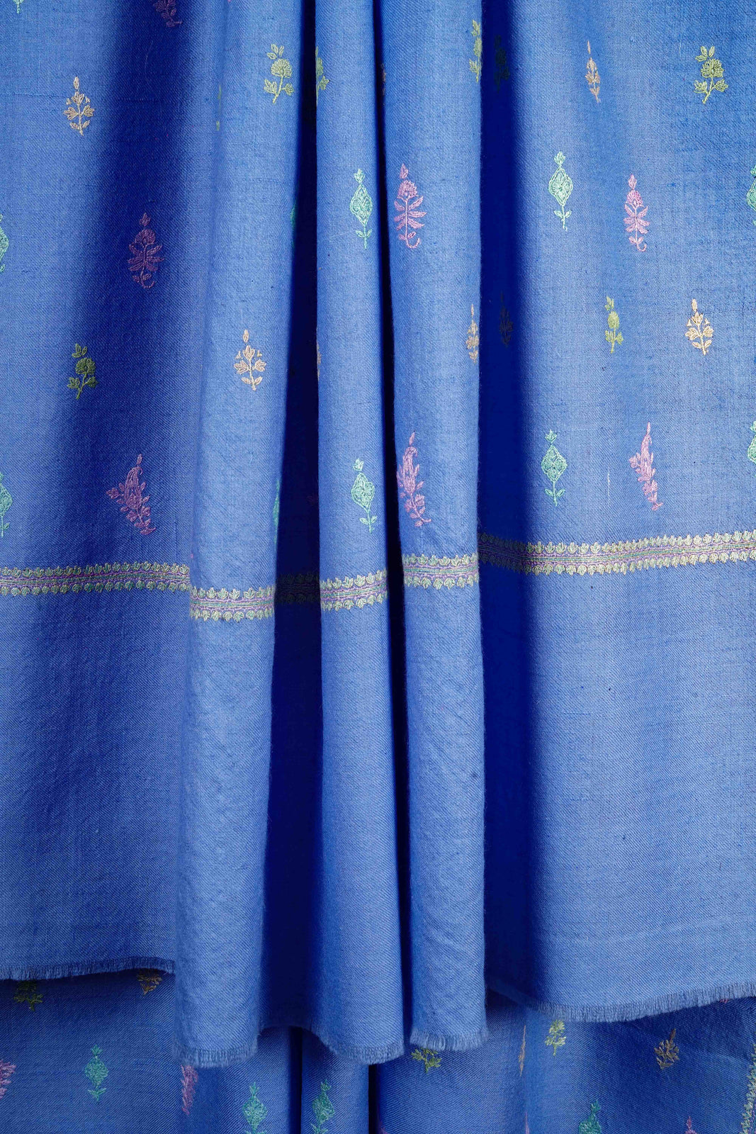 Blue Base Buteh-dar Embroidery Pashmina Cashmere Shawl