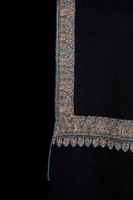 Black Big Border Embroidery Cashmere Pashmina Shawl