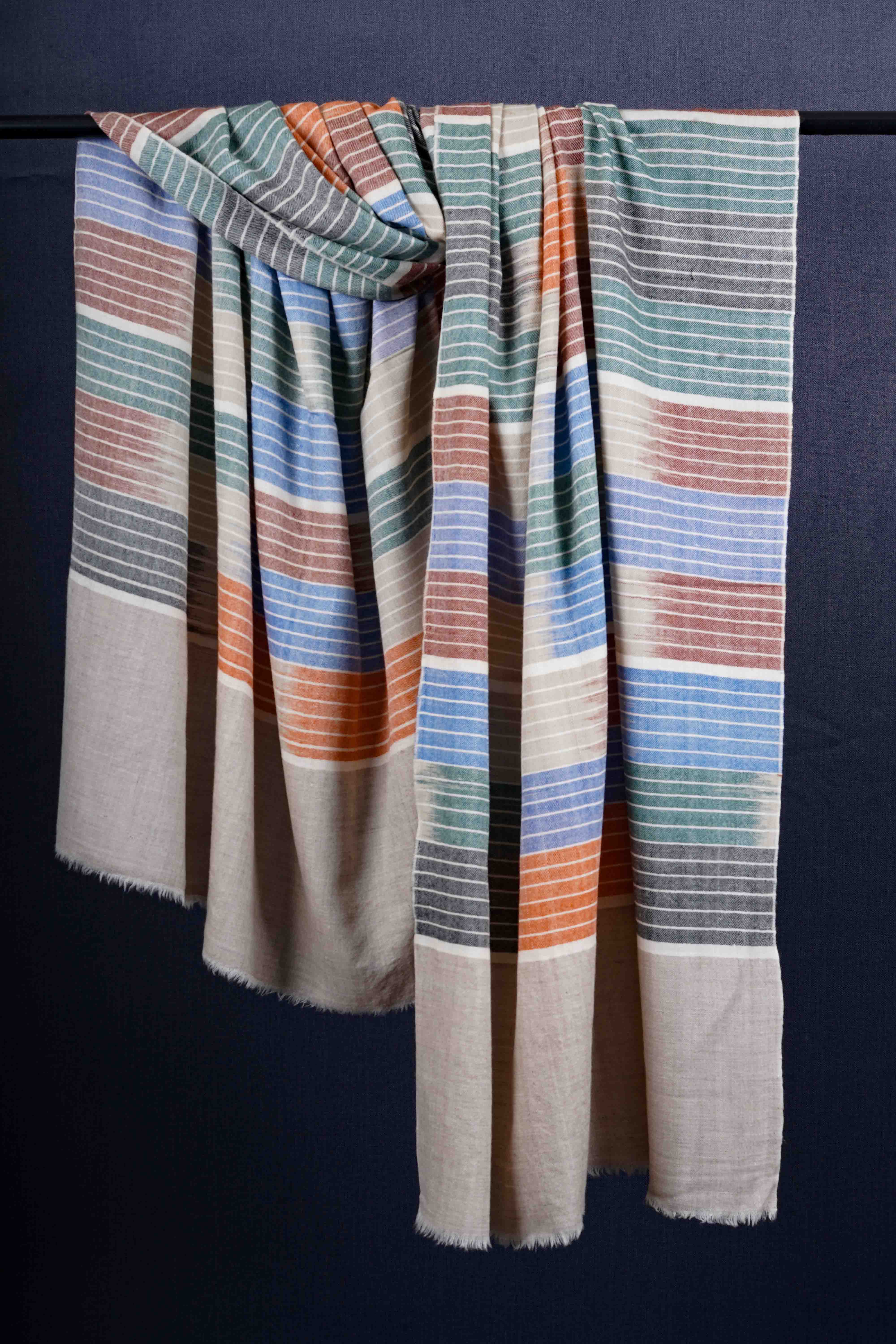 Ivory Base Multi Color Handwoven Cashmere Pashmina Shawl