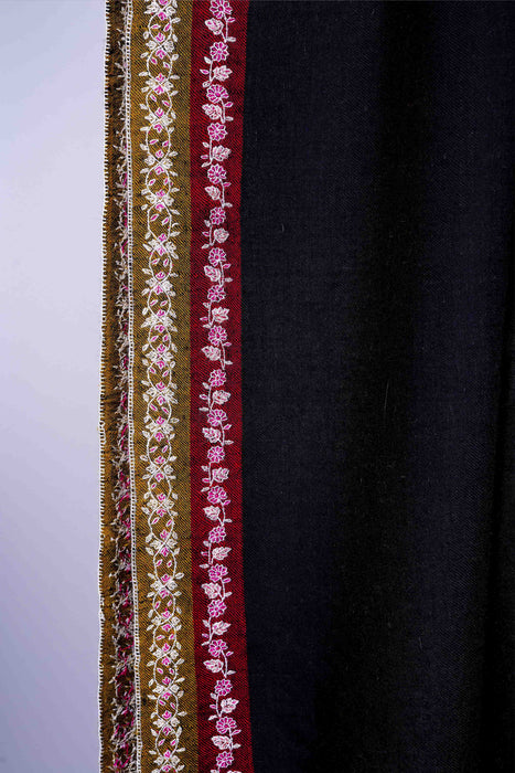 Black base Border Embroidery Cashmere Pashmina Shawl