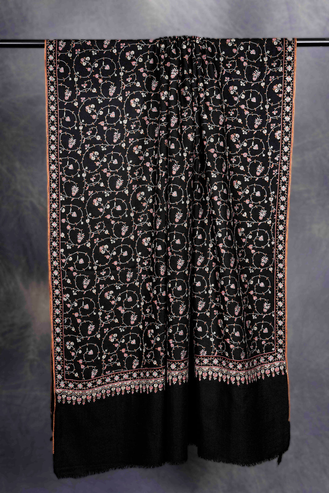 Black Base Jali Embroidery Cashmere Pashmina Shawl