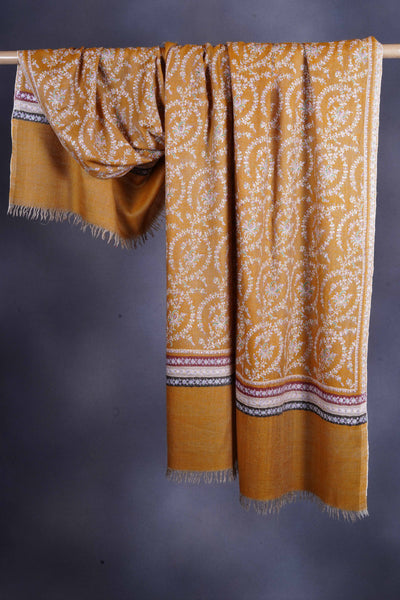 Designer Mustard Jali Embroidery with different color borders Pashmina Cashmere Shawl
