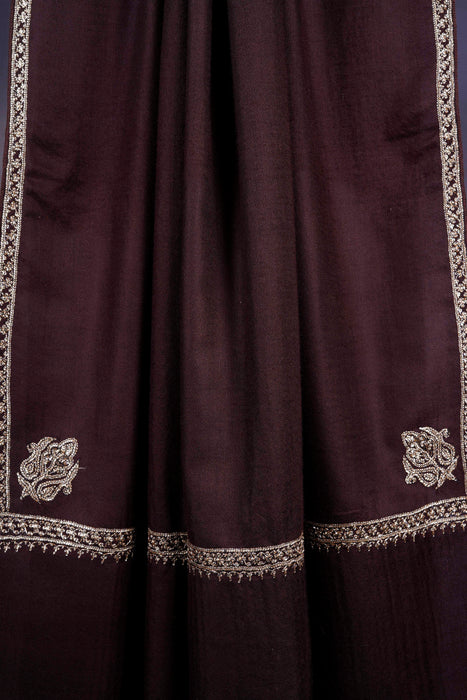 Brown Tilla Embroidery Pashmina Shawl