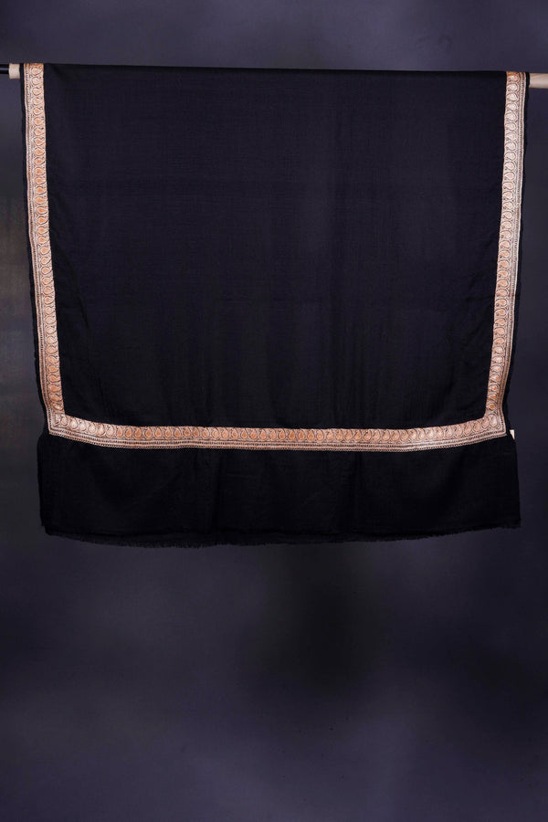 Black Base With Tilla Small Border Embroidery Pashmina Shawl