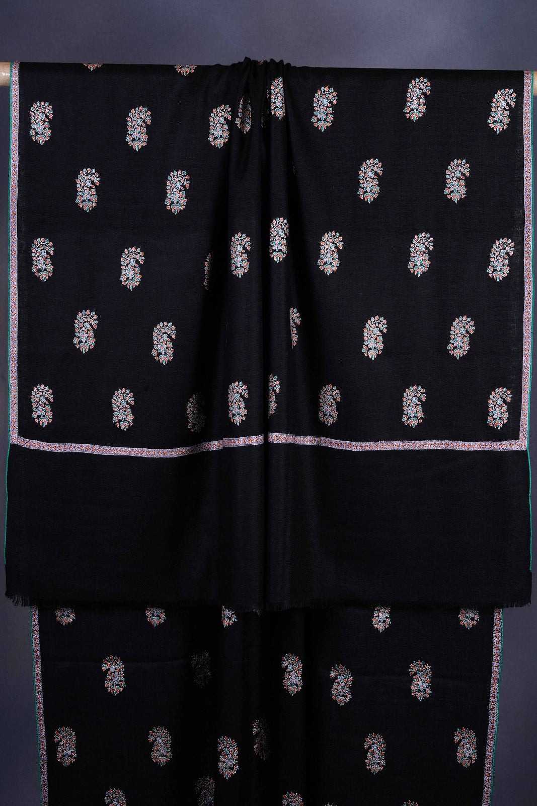 Black Boteh motif Embroidery Cashmere Pashmina Shawl