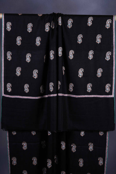 Black Boteh motif Embroidery Cashmere Pashmina Shawl
