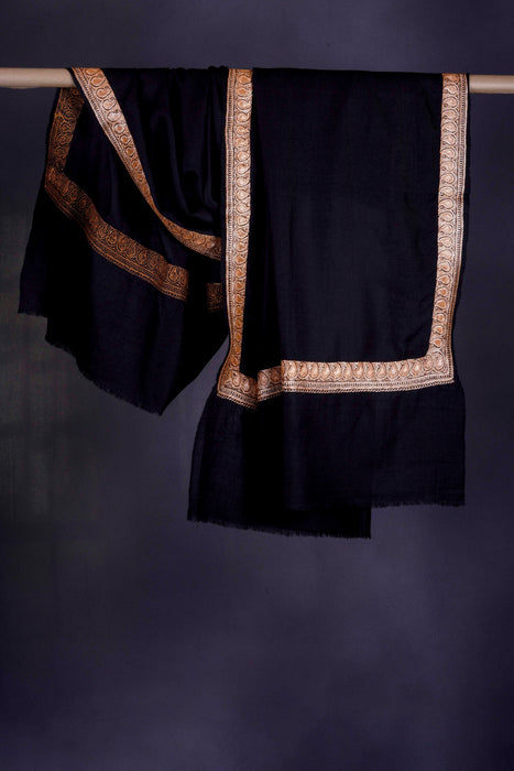 Black Base With Tilla Small Border Embroidery Pashmina Shawl