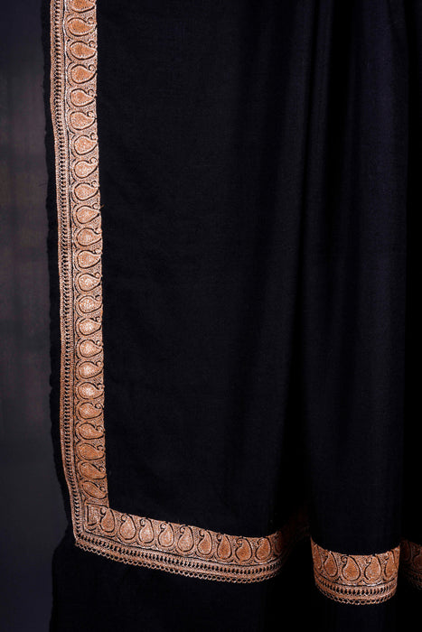Black Base With Tilla Small Border Embroidery Pashmina Shawl