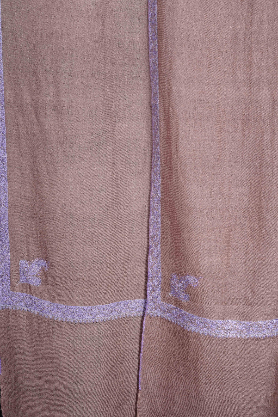 Natural Base Purple Border Embroidery Cashmere Pashmina Scarf