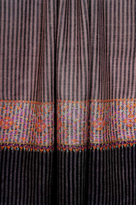 Black & Natural Stripe Embroidery Cashmere Pashmina Shawl