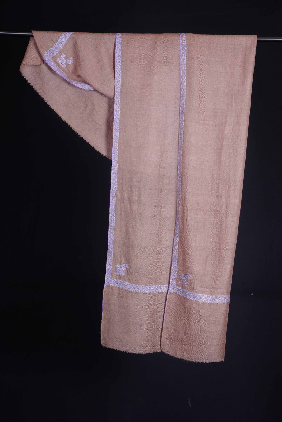 Natural Base Purple Border Embroidery Cashmere Pashmina Scarf