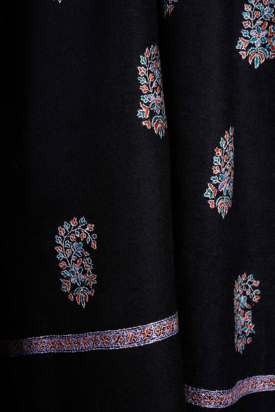 Black Boteh motif Embroidery Cashmere Pashmina Shawl