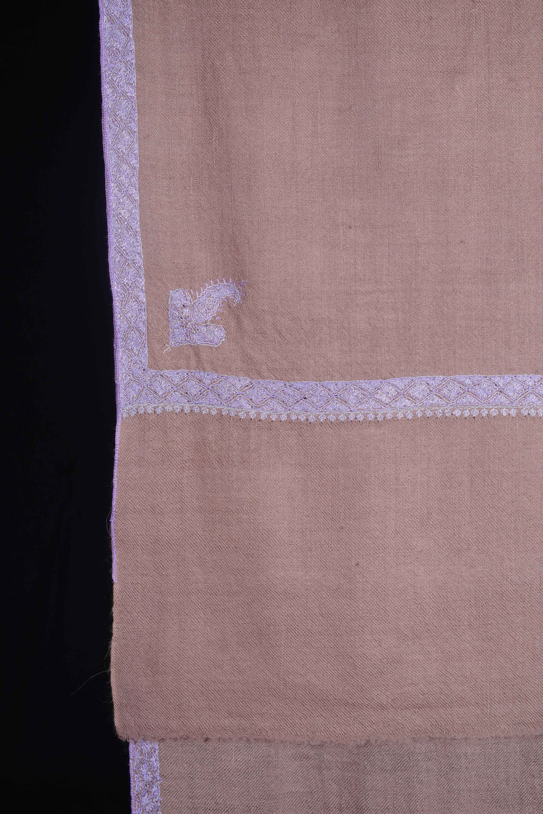 Natural Base Purple Border Embroidery Cashmere Pashmina Scarf