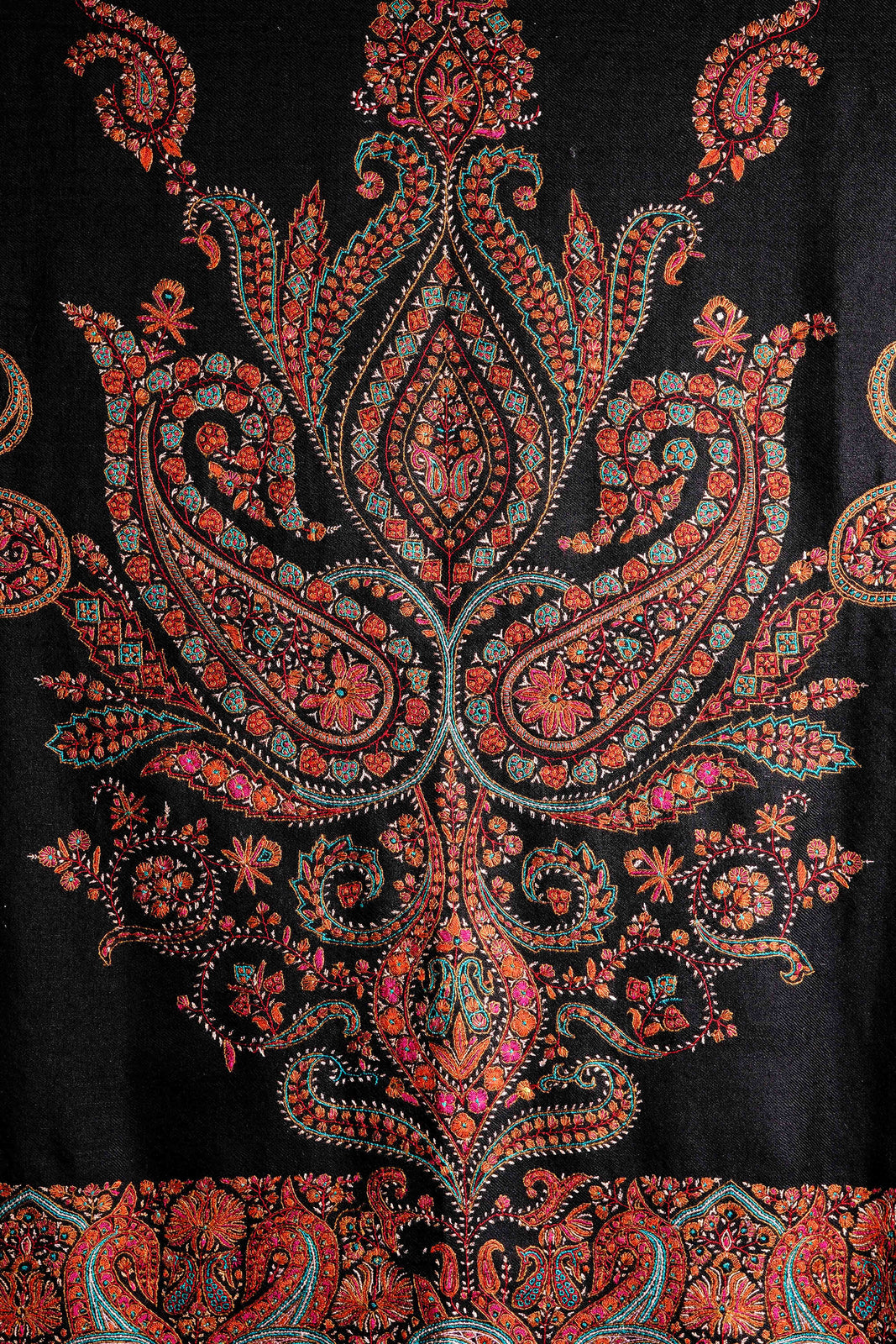 2.5 yard Black Base Jamawar With Multi color Embroidery Cashmere Pashmina Shawl