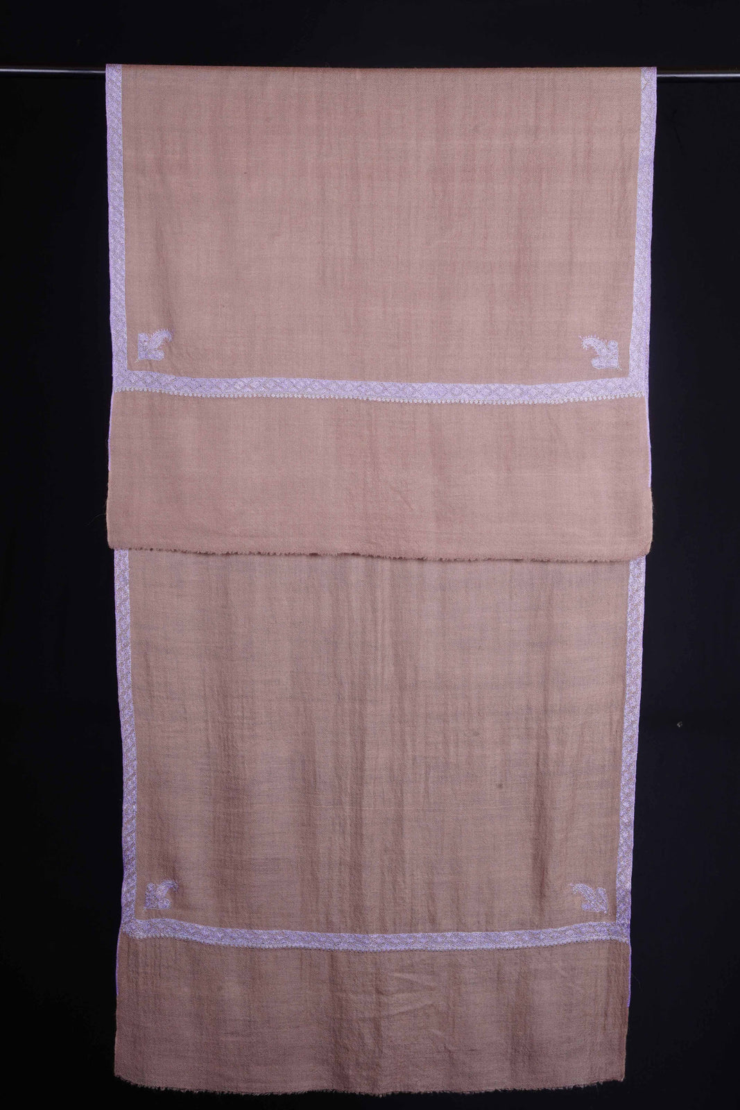 Natural Base Purple Border Embroidery Cashmere Pashmina Scarf