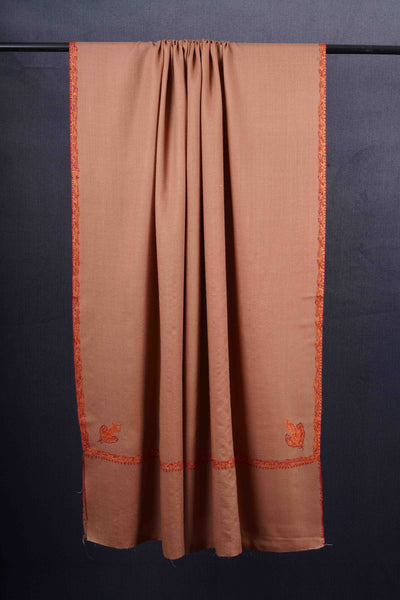 Natural Base Small Border Embroidery Merino Shawl