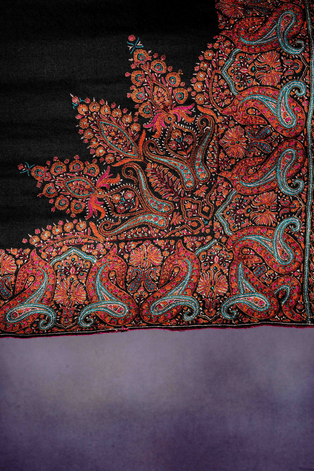 2.5 yard Black Base Jamawar With Multi color Embroidery Cashmere Pashmina Shawl