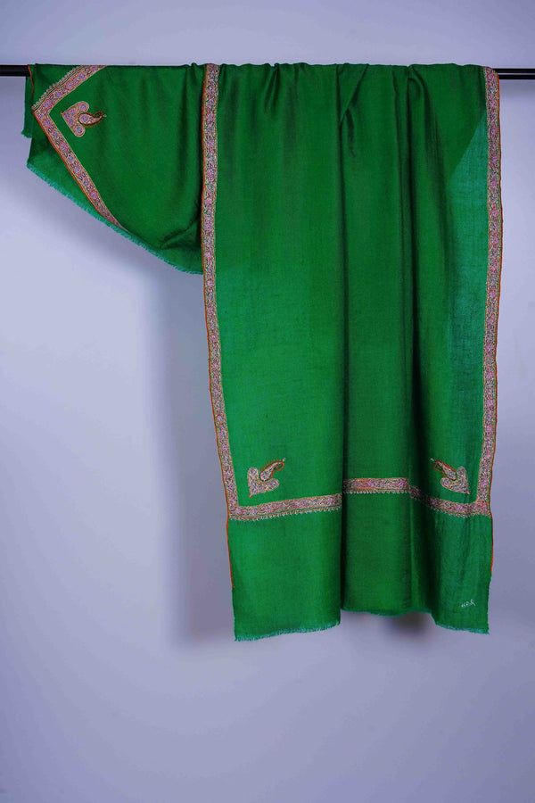 Green Border Embroidery Cashmere Pashmina Shawl