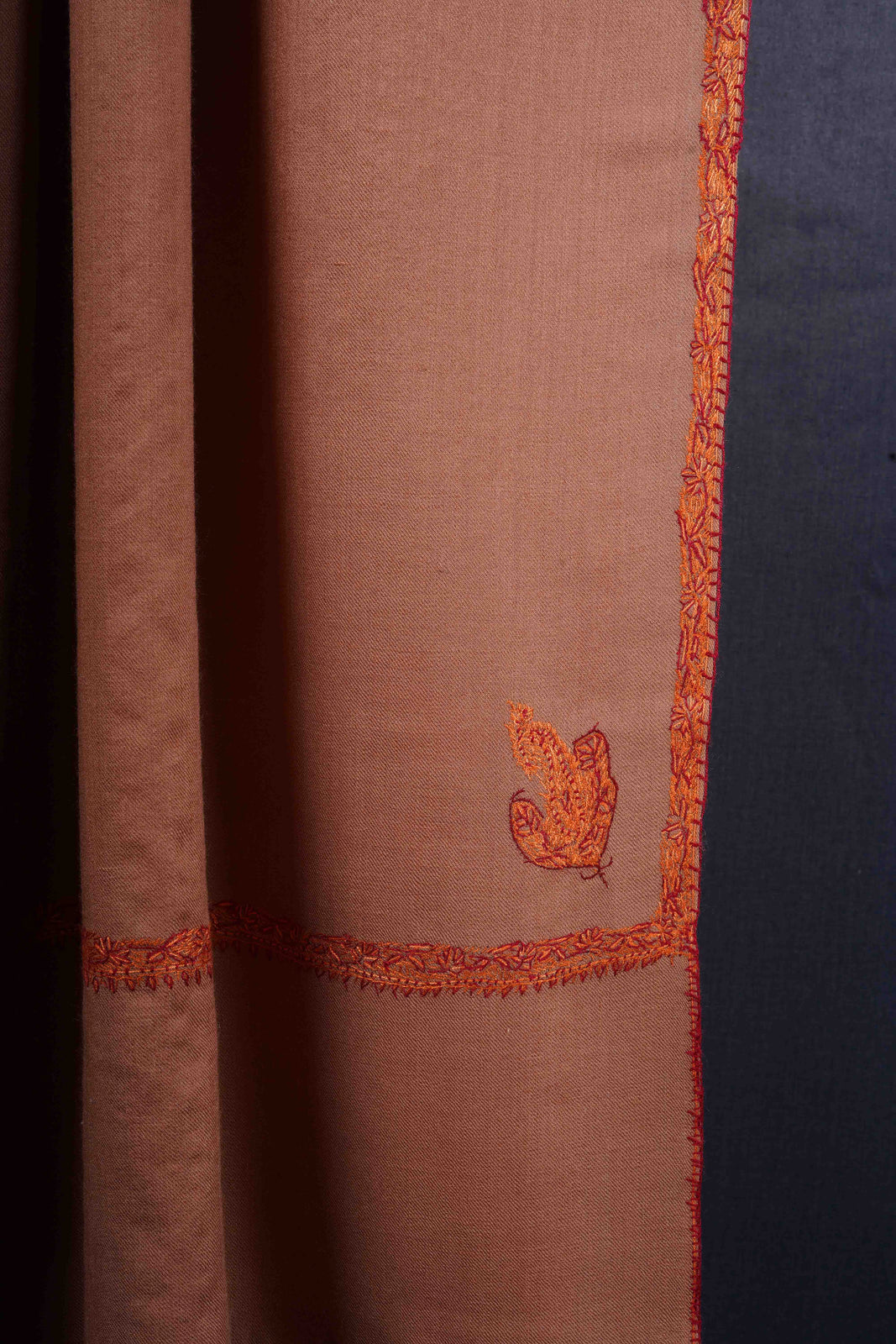 Natural Base Small Border Embroidery Merino Shawl